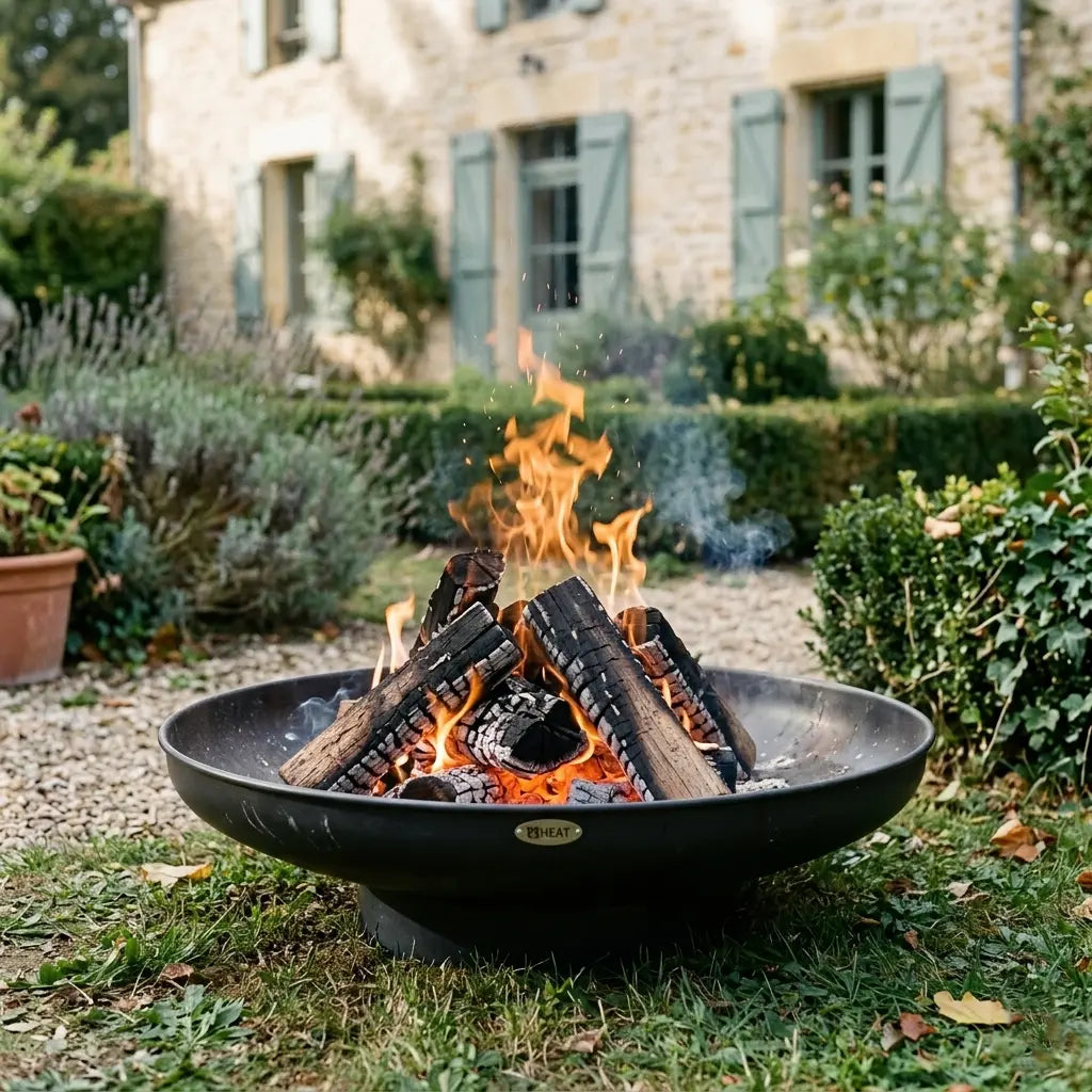 Brasero_acier_noir_rond_cm_design_epure_dans_un_jardin_CLASSIC