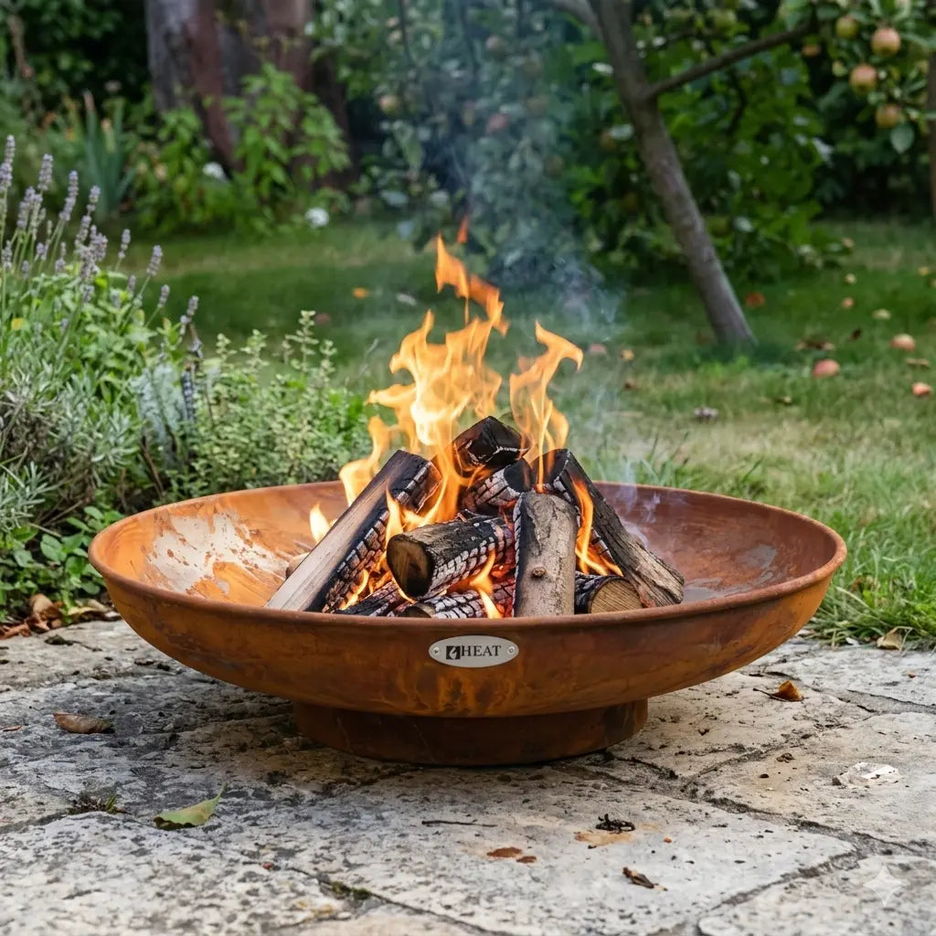 Brasero acier rouillé rond Ø90 cm sur anneau – CLASSIC