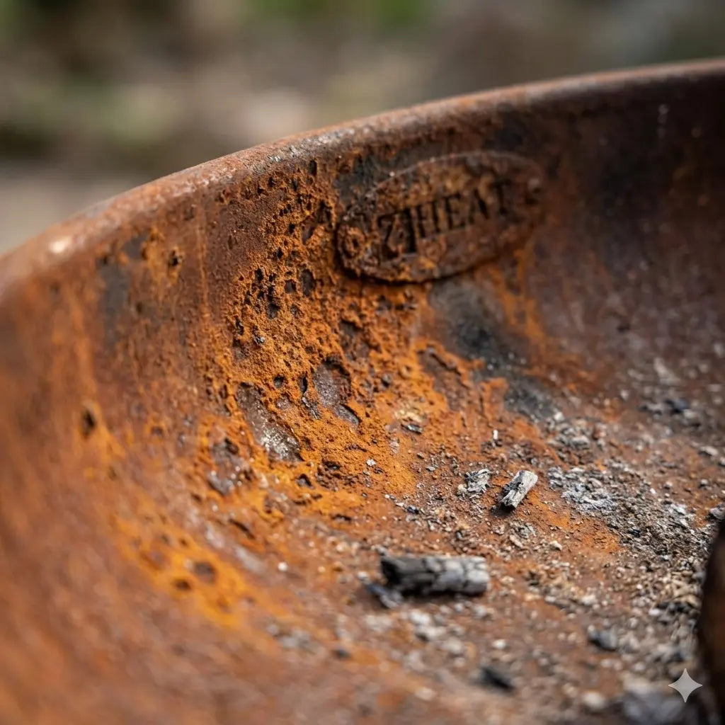 Brasero acier rouillé rond Ø90 cm sur anneau – CLASSIC