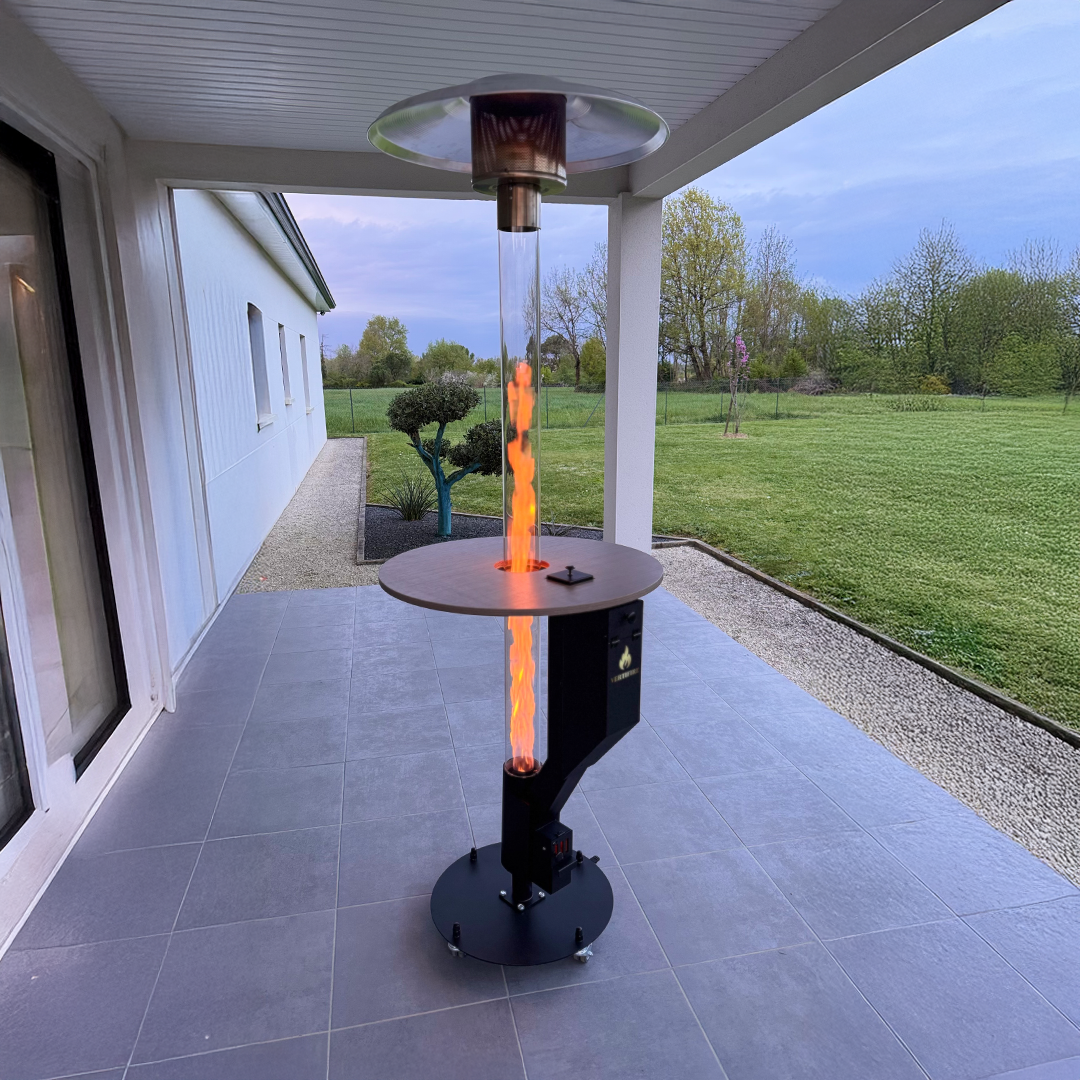 Chauffage de terrasse à pellets Vertifire 220 avec table
