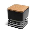 Tabouret carré noir et bambou avec cadre en métal