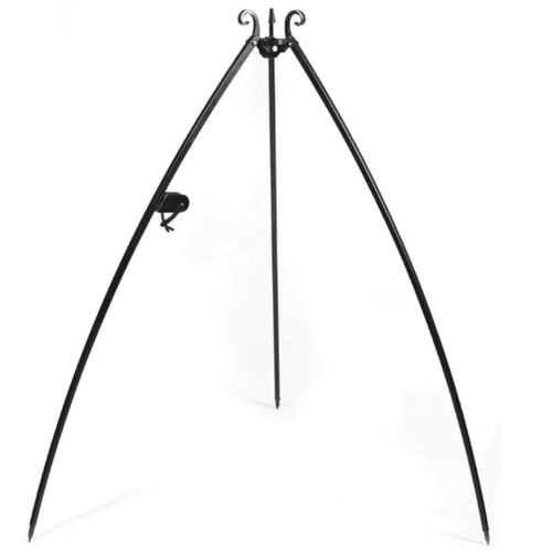 Support de trépied en fer forgé avec des pieds courbés et un haut orné, noir