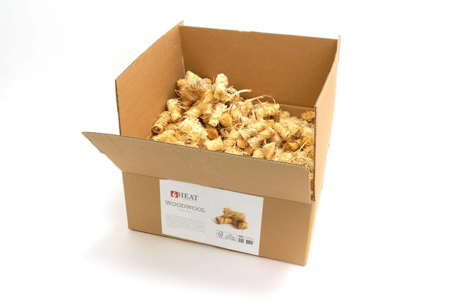 Boîte carton allume-feu laine de bois fibrée beige pour démarrage rapide barbecue
