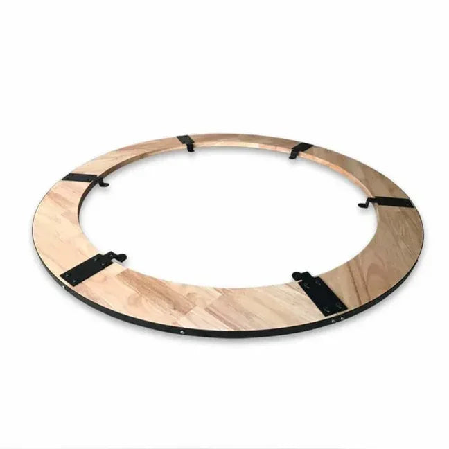 Base anneau bois brasero chêne rouge Ø140 cm avec supports métal noir