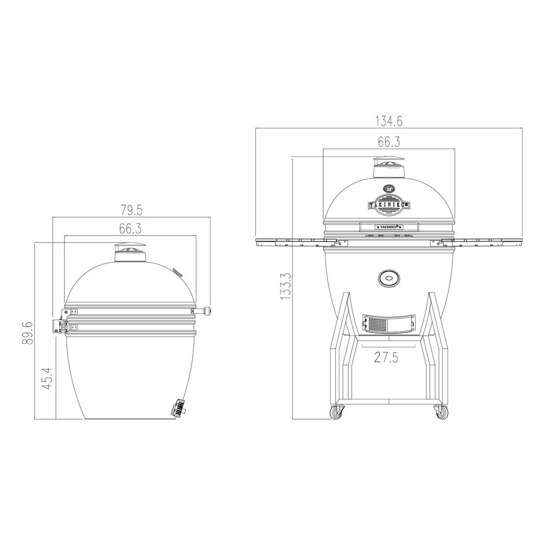 Barbecue kamado 22 pouces XL sur chariot – Yakiniku Pro – vue de côté