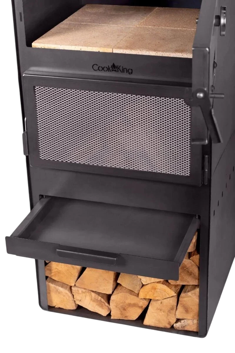 Brasero acier noir VENTO avec grille bois, tiroir et porte maille