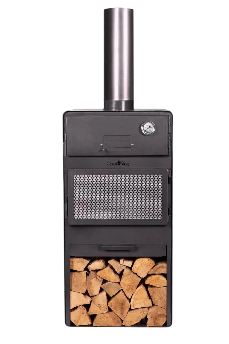 Brasero acier noir VENTO avec four à pizza et cheminée inox