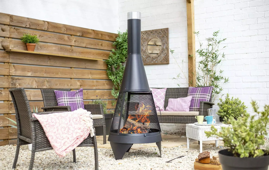 Brasero acier noir H125 cm sur pied avec grille Colorado Mesh M