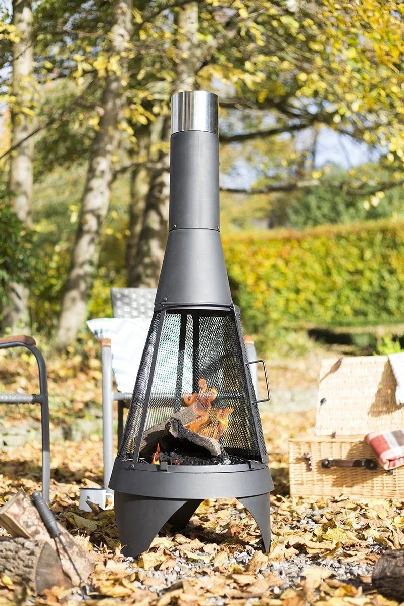 Brasero acier noir H125 cm sur pied avec grille Colorado Mesh M