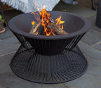 Brasero acier noir Ø60 cm design sablier MILAN avec feu et bûches