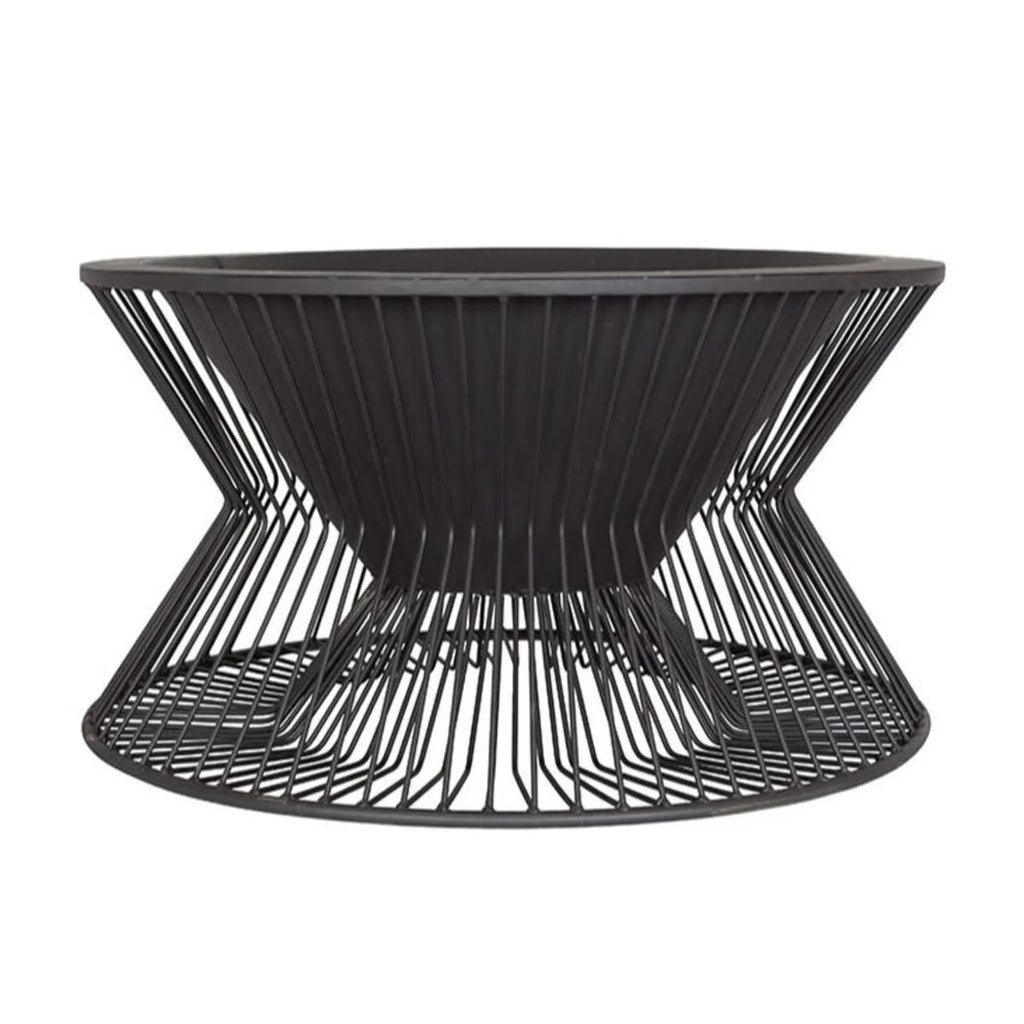 Brasero acier noir Ø60 cm design sablier Milan, structure géométrique conique