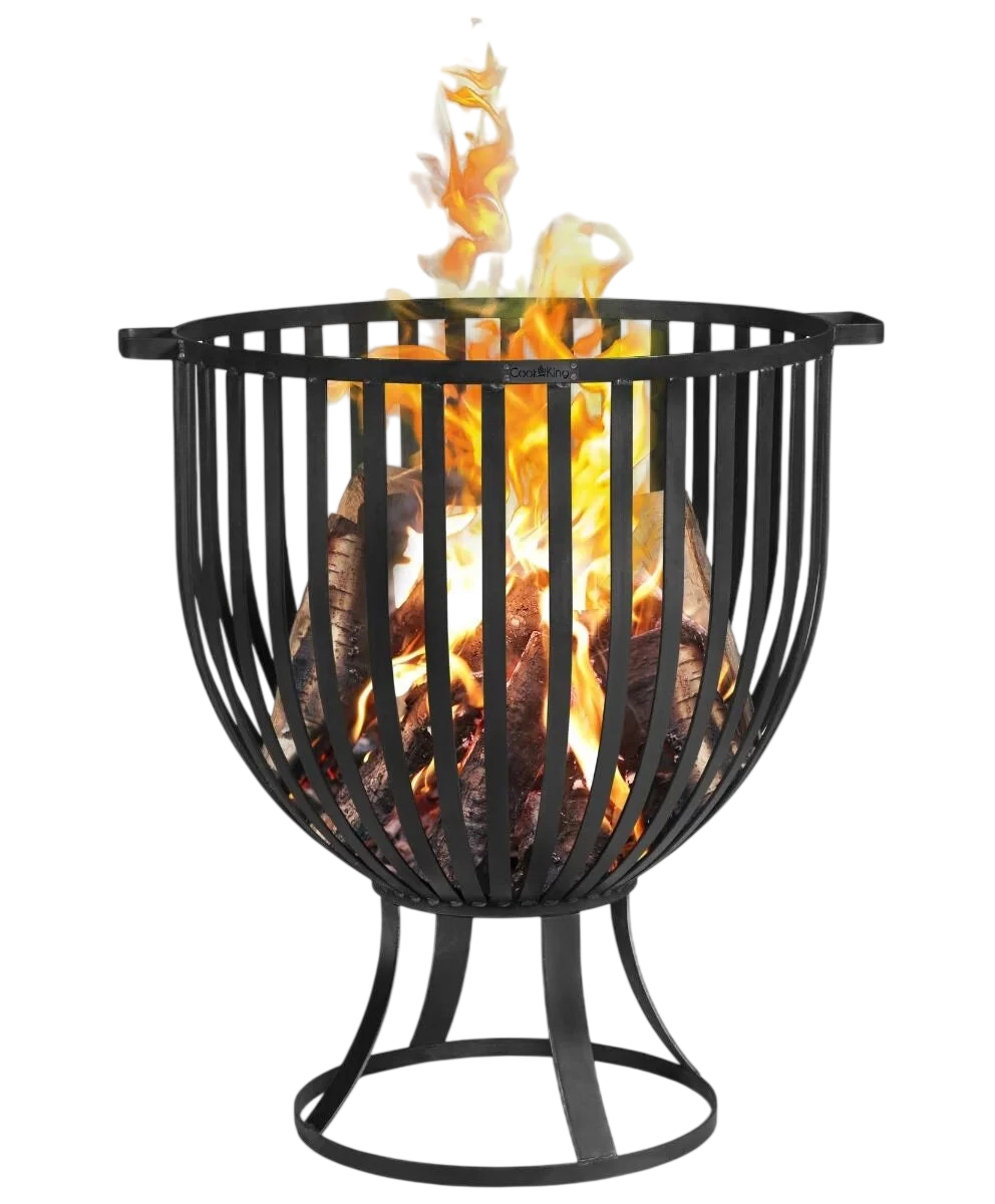 Foyer de feu en métal noir avec design ouvert et flammes