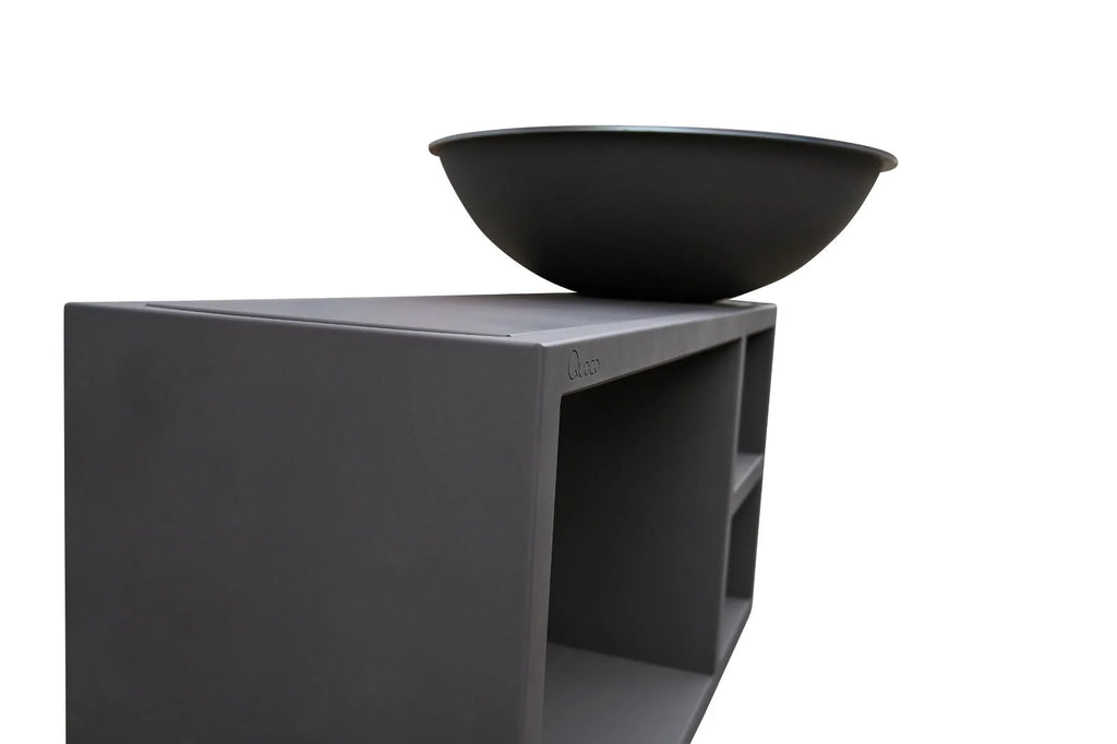Évier en bol noir mat monté sur un meuble-lavabo gris moderne
