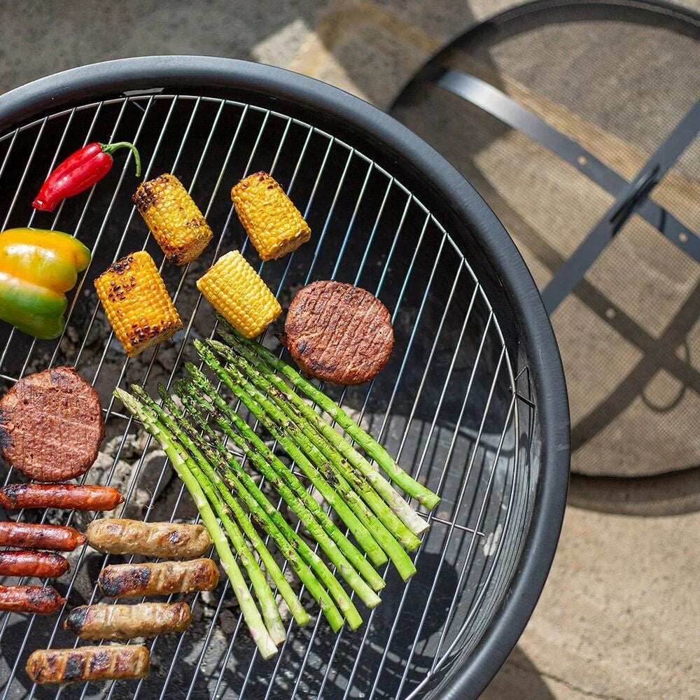 Brasero acier noir rond 65 cm avec grille cuisant légumes et viande