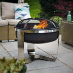 Brasero acier noir rond 65 cm sur pied avec grille CAMDEN, flammes visibles