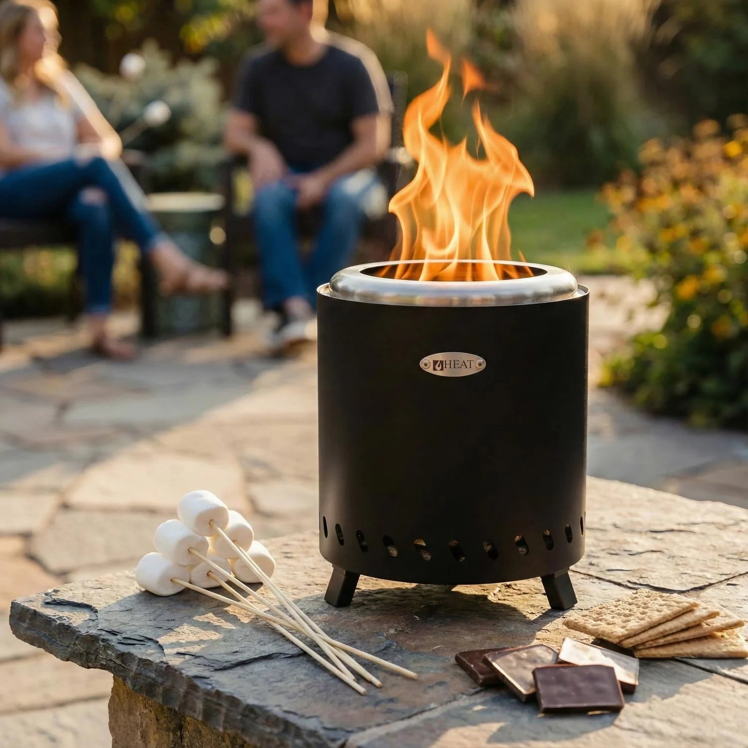 Brasero acier noir rond Ø22 cm sans fumée ROKFRI M en vue arrière