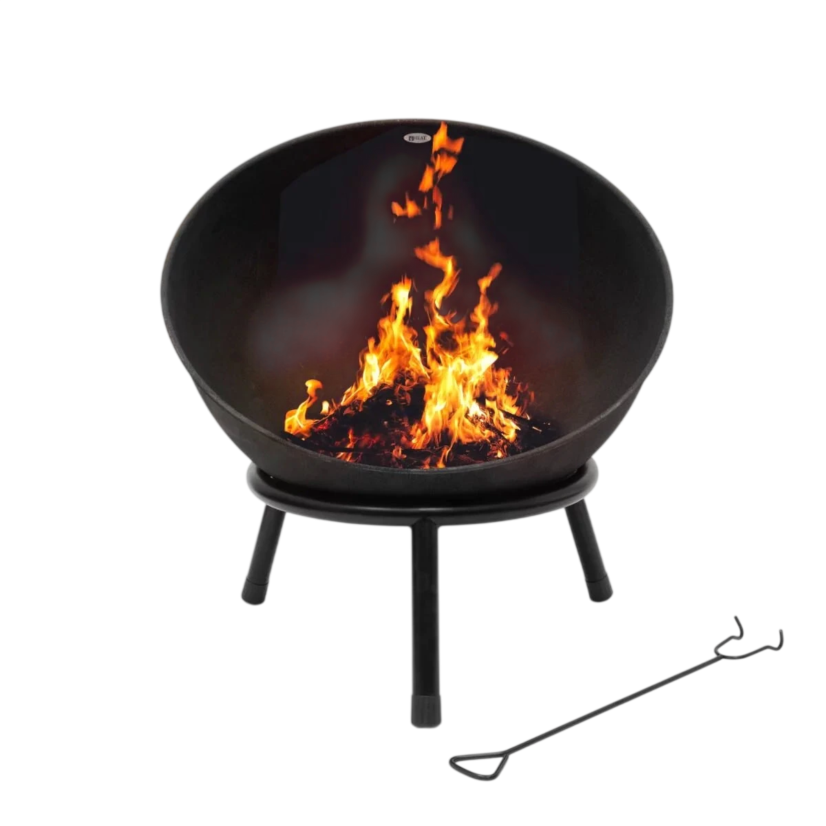 Brasero acier noir rond Ø56 cm sur pied KAPPA 60 avec design flammes