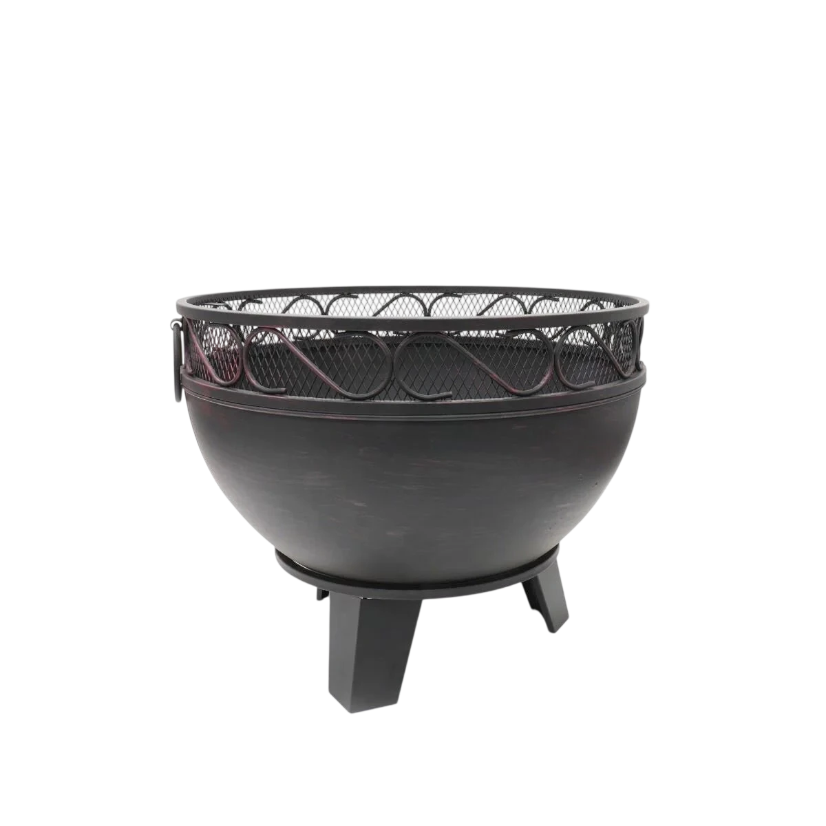 Brasero acier noir rond Ø60 cm avec bord ciselé et pieds trépied