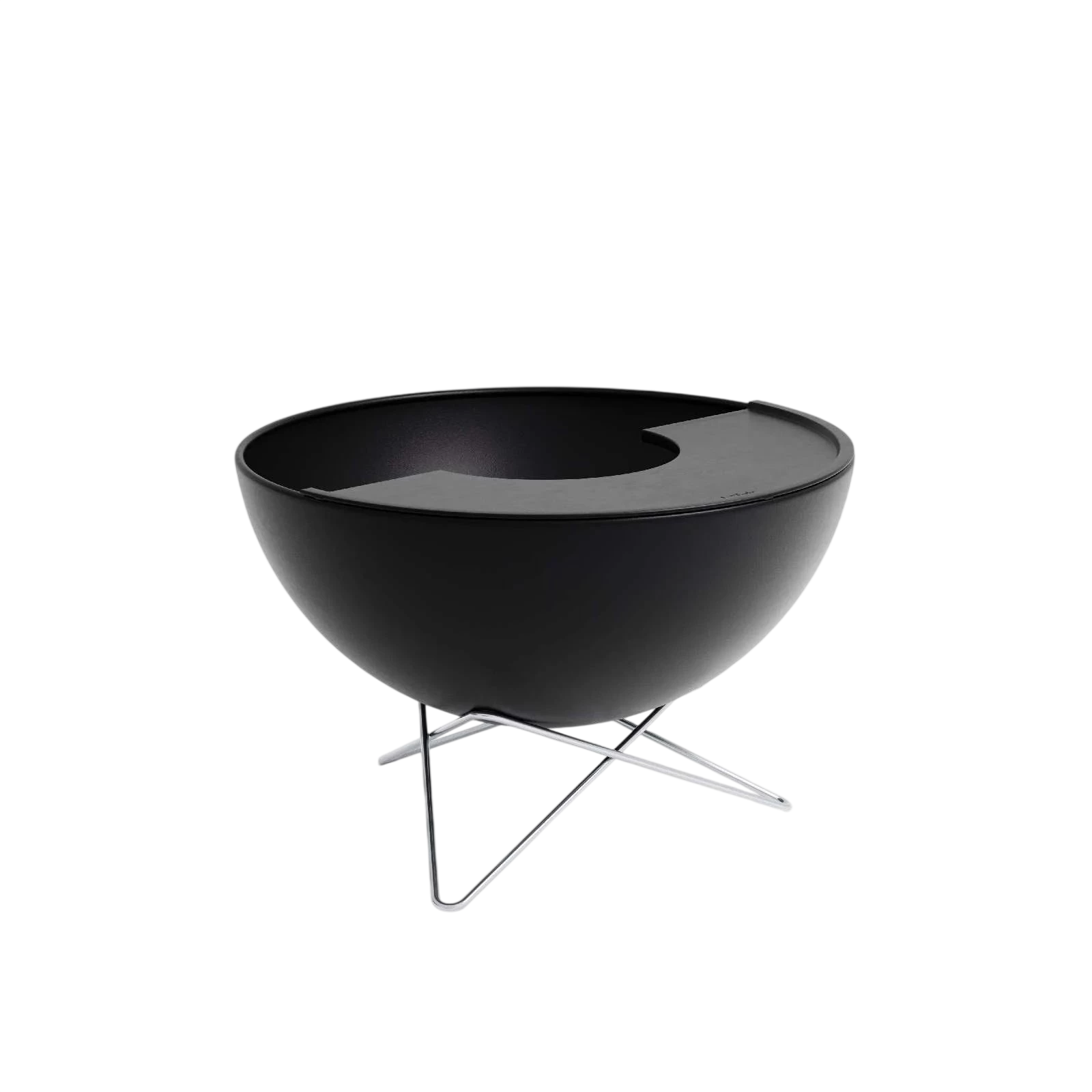 Bol en laque noire sur pied trépied en chrome, design moderne.