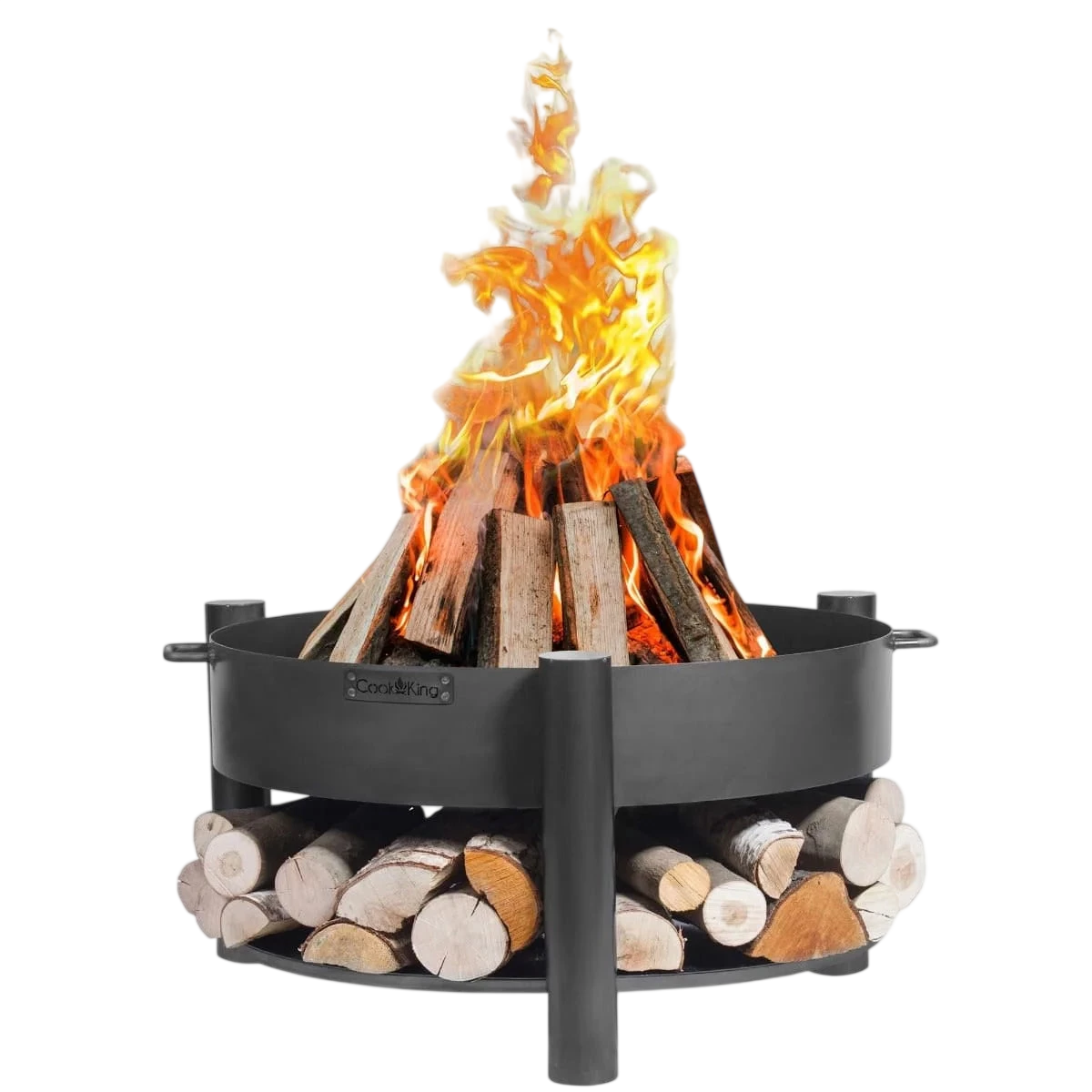 Foyer de feu noir avec des bûches et des flammes