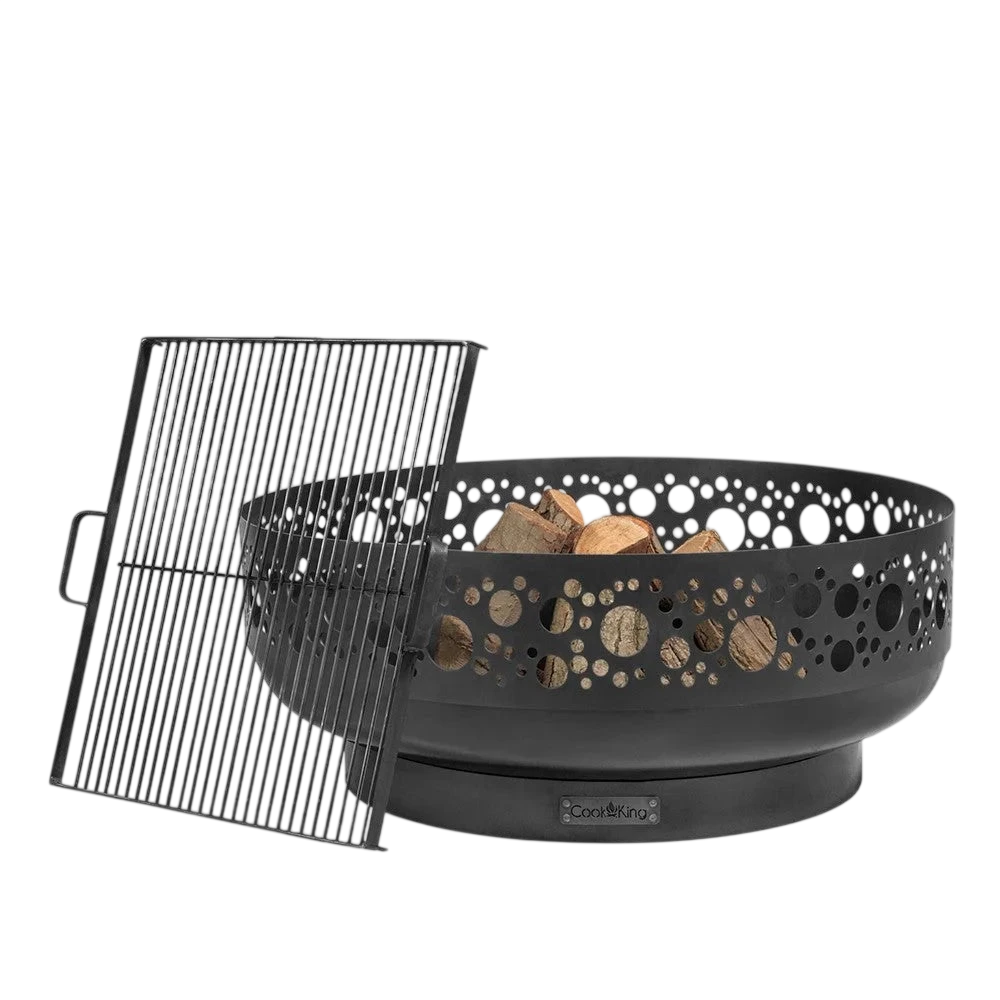 Fosse à feu noire avec découpes circulaires et gril