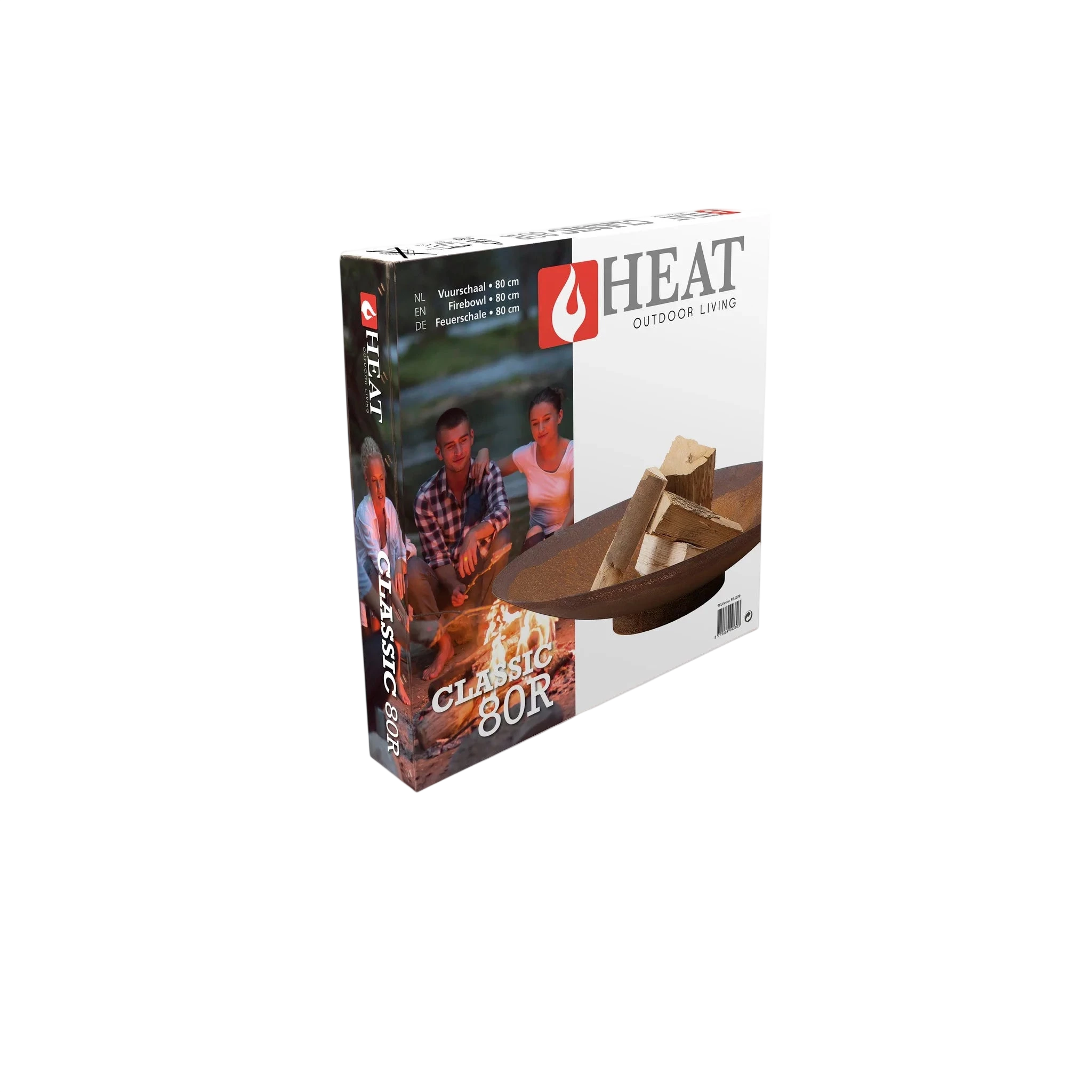 Kit de foyer 4heat classic 80k avec bûches en bois et grille en métal.