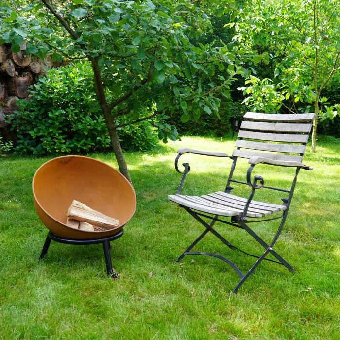 Brasero acier rouille rond Ø60 cm sur pied KAPPA 60 orange céramique