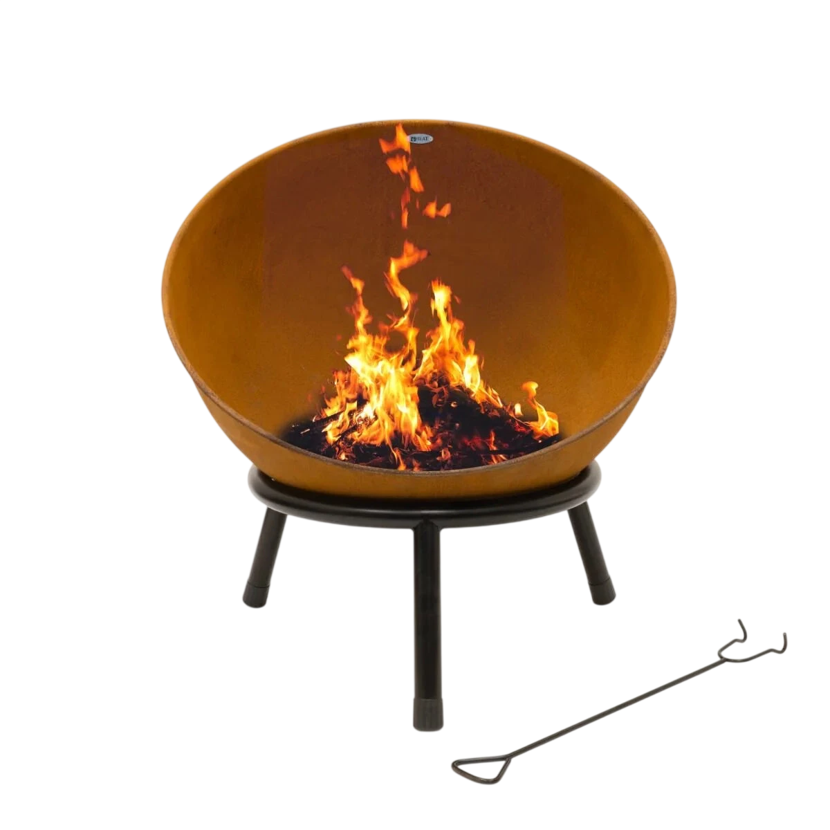 Brasero acier rouille rond Ø60 cm sur pied à bois KAPPA 60