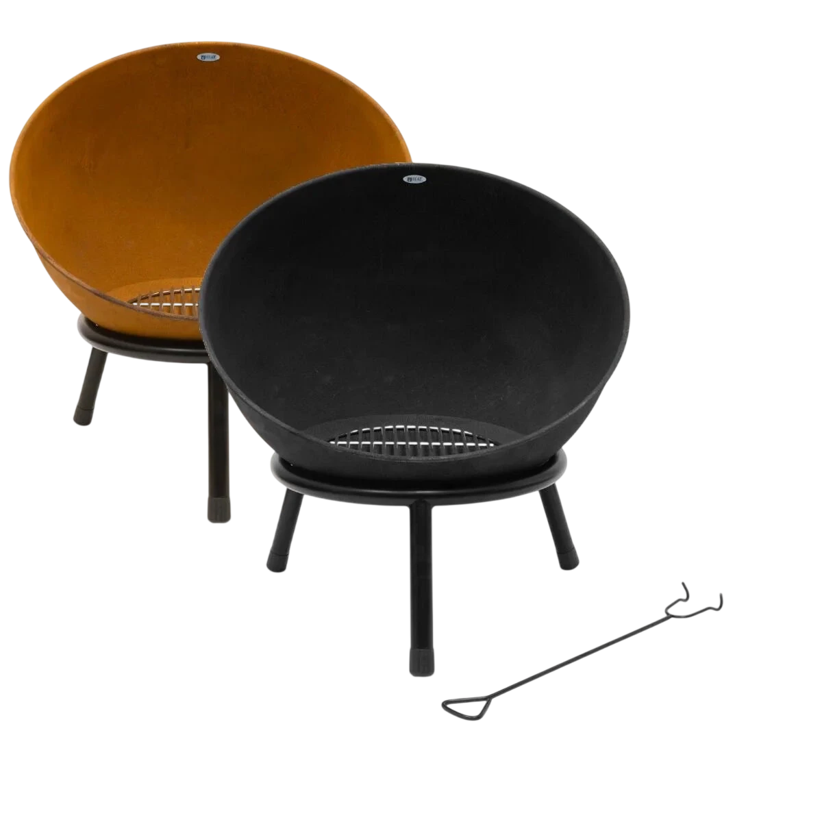 Brasero acier rouille rond Ø60 cm sur pied à bois KAPPA 60 noir cuivré
