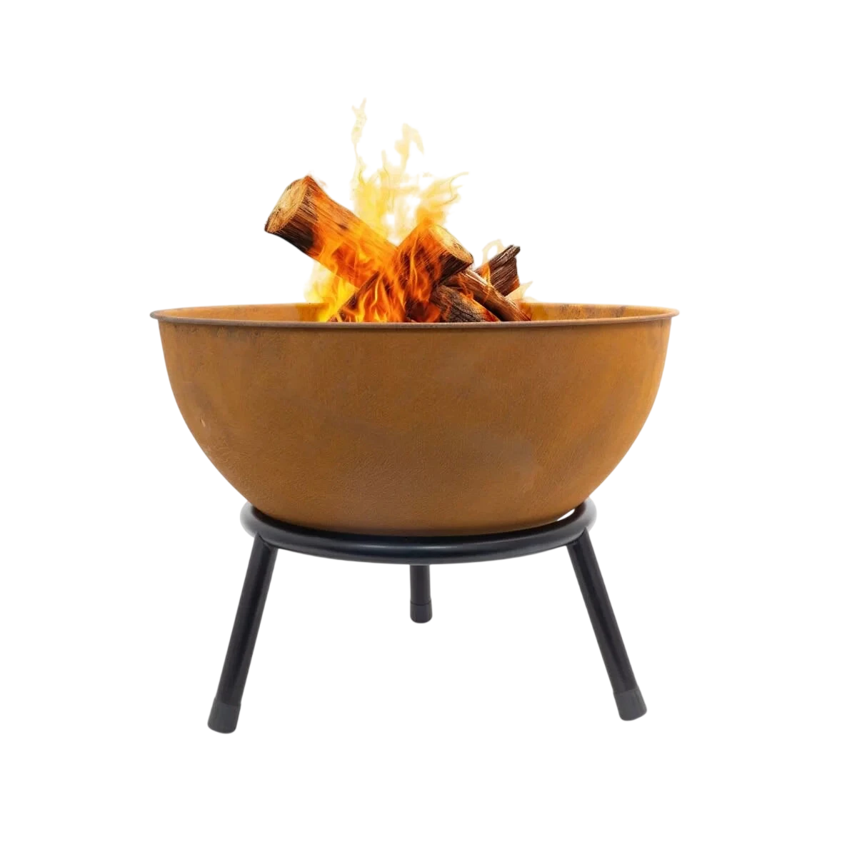 Brasero acier rouille rond Ø60 cm sur pied à bois KAPPA 60