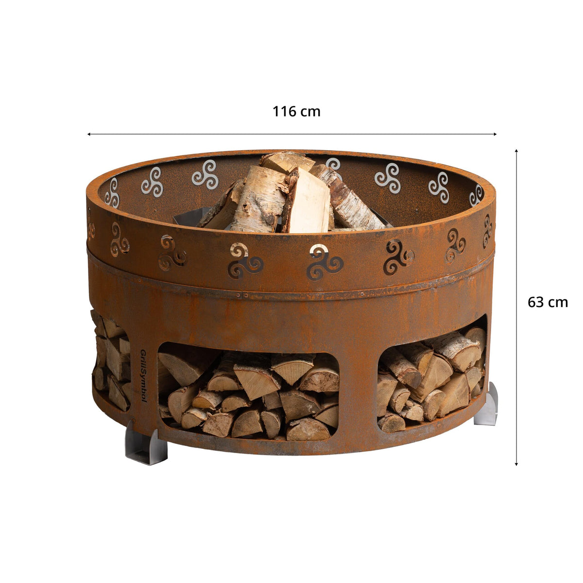 Brasero rond Corten avec rangement à bûches Ø116 cm — Antigo — vue principale