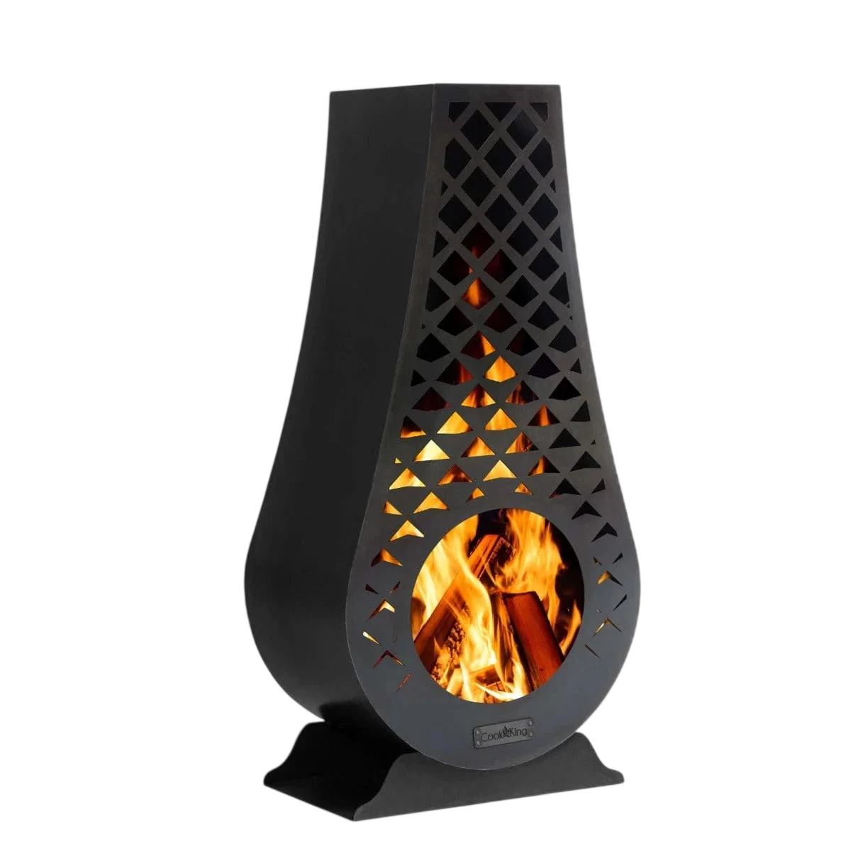 Foyer de feu géométrique noir avec découpes triangulaires et un design moderne.