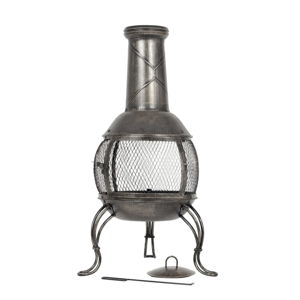 Cheminée en fonte forgée avec un écran en maille et un design de cheminée torsadée décoratif