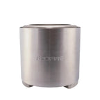 Foyer d’extérieur cylindrique en acier inoxydable avec une finition brossée élégante et le nom de marque « redfire » gravé sur le côté.