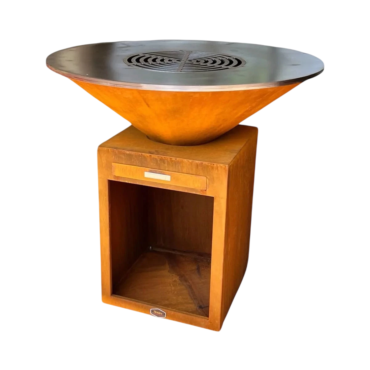 Brasero plancha acier corten Ø100cm classique en vue arrière