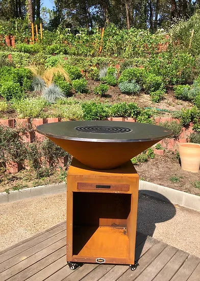 Brasero plancha acier corten Ø100cm Classique en vue arrière