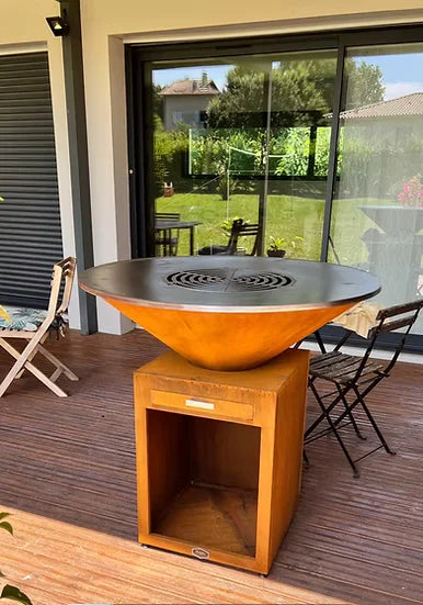 Brasero plancha acier Corten Ø100cm Classique vue arrière