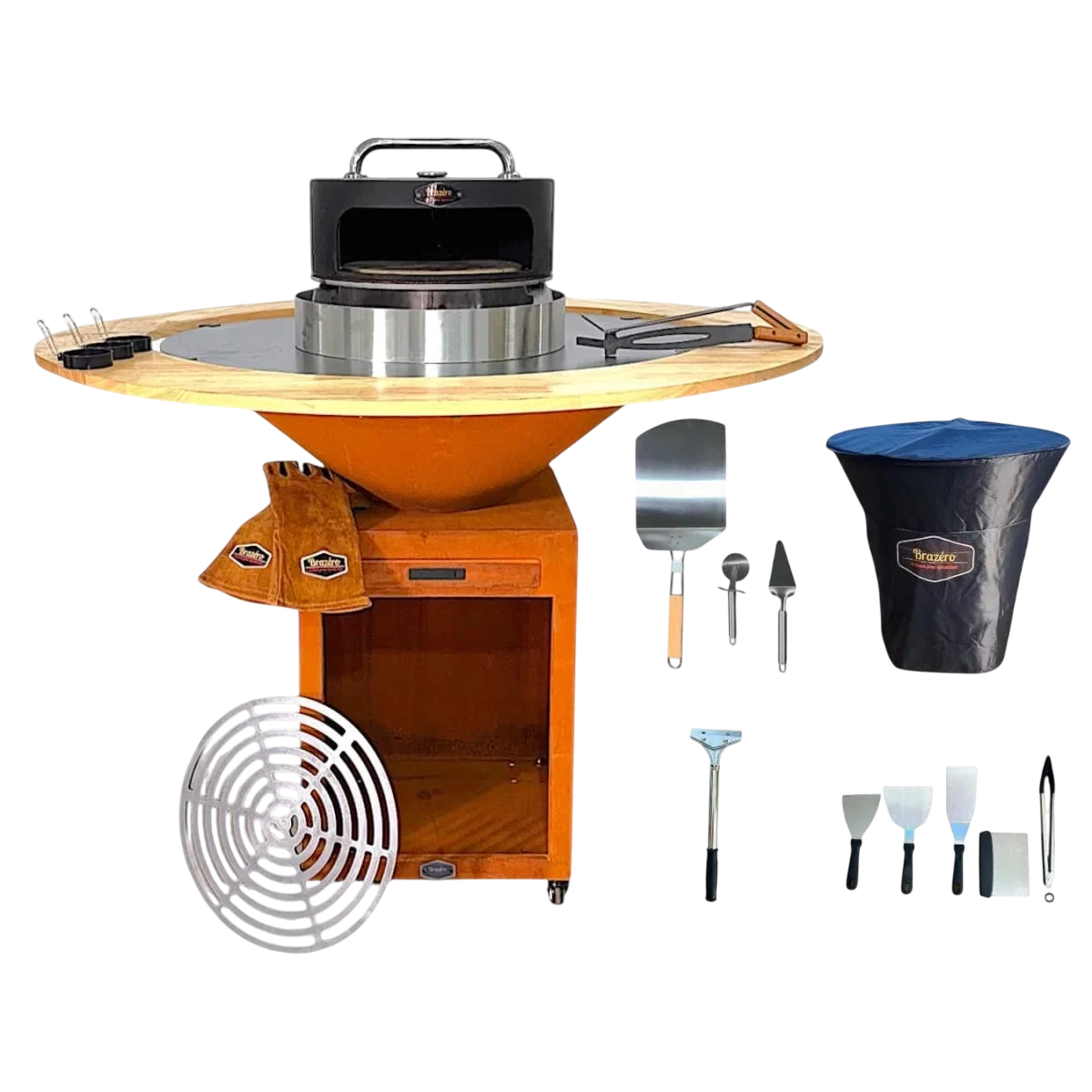 Four à pizza orange en bois sur brasero plancha acier corten Ø100cm