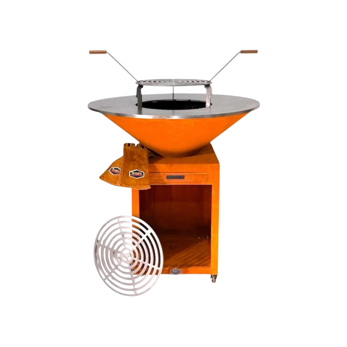 Brasero plancha acier corten Ø100cm Premium, vue arrière orange conique
