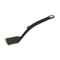 Brosse à gril noir avec des poils en métal et une poignée pour nettoyer les grils.