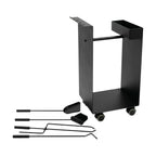 Chariot porte-bûches acier fyrset plus noir avec outils assortis et quatre roulettes pour cheminée