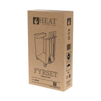 Chariot porte-bûches acier fyrset plus en boîte carton marron avec illustration chariot à roulettes et outils