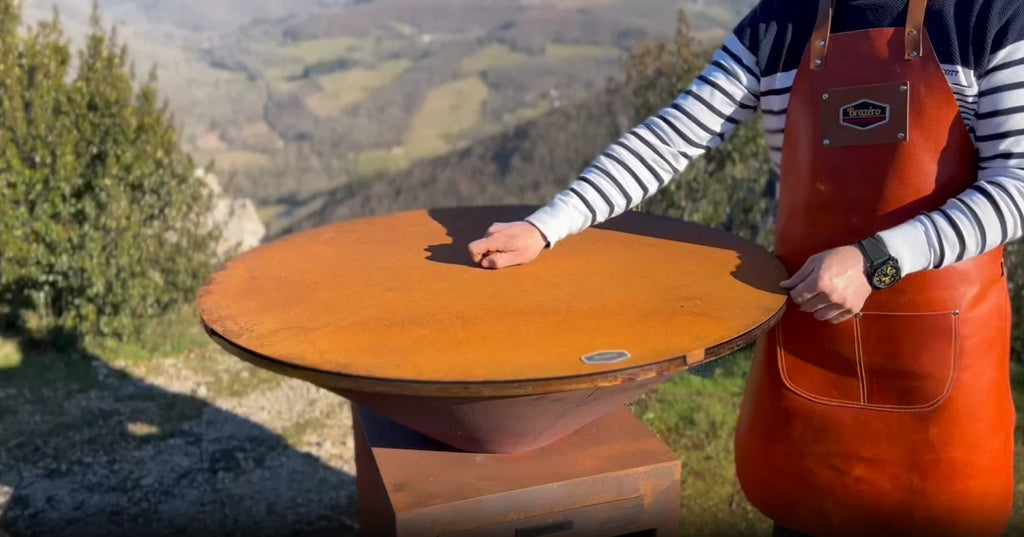 Couvercle brasero acier corten Ø100 cm rond rouille avec base conique