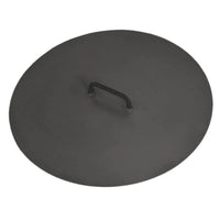 Couvercle métallique rond gris anthracite avec poignée incurvée.