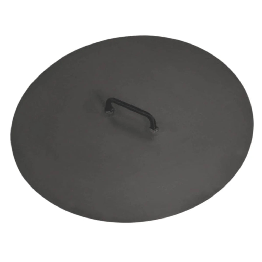 Couvercle métallique rond gris anthracite avec poignée courbée.