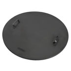 Couvercle en métal noir rond avec poignées et charnières pour une ouverture facile.