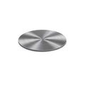 Plateau métallique circulaire en argent avec finition brossée et design de lignes concentriques.
