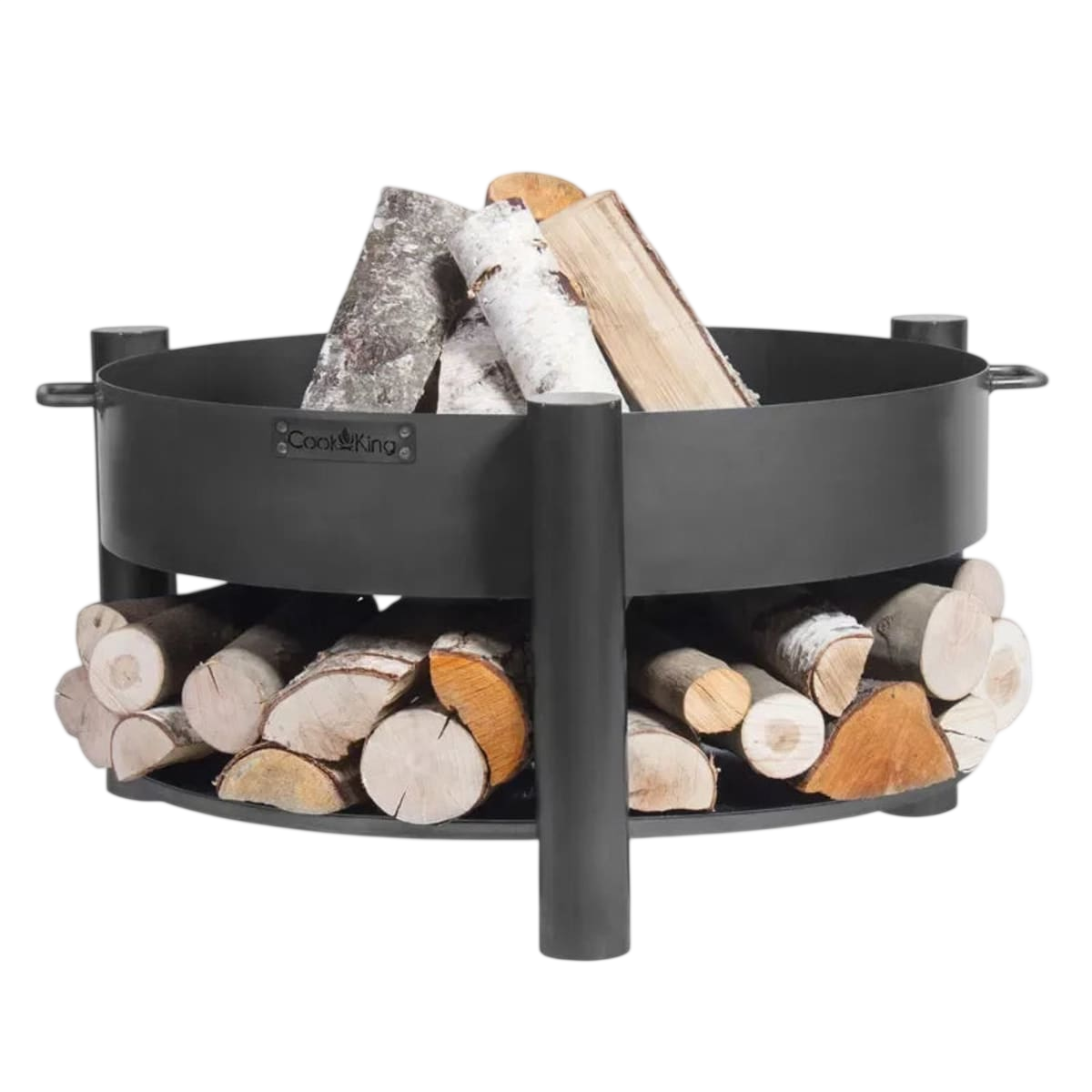Brasero acier rond Ø70 cm sur pied avec range-bûches – MONTANA