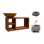Ensemble de foyer de feu en bol en cuivre rustique avec support en bois et accessoires