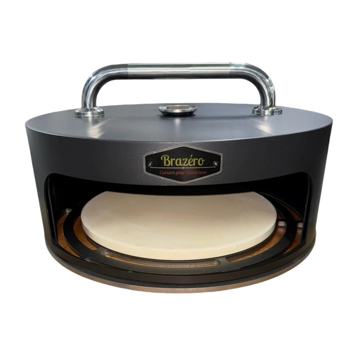Four à pizza pour brasero acier double, pierre Ø33 cm, manche inox